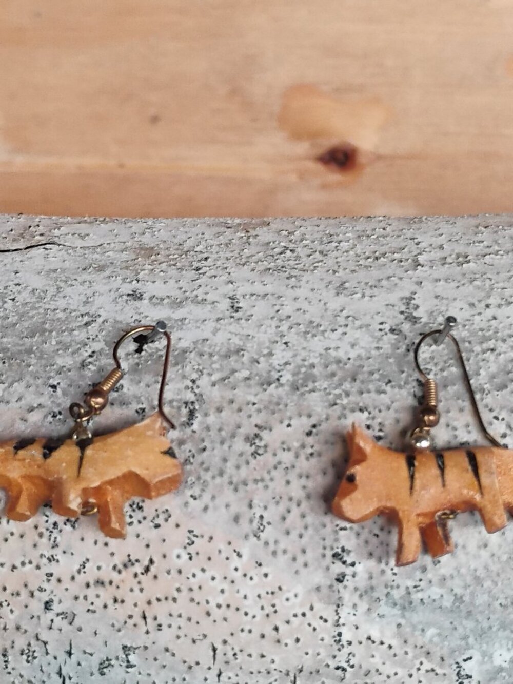Retro Wooden Tiger (?) Earrings